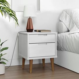 Table De Chevet En Bois De Pin Massif Molde | Blanc, 40x35x48 Cm, 2 Tiroirs, Style Scandinave, Gain De Place