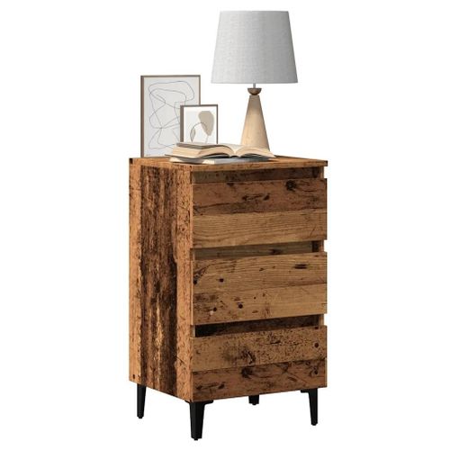 Table De Chevet En Metal Et Bois D'ingenierie | 40x35x69 Cm, 3 Tiroirs, Style Industriel, Compact, Gain De Place, Multifonctionnel