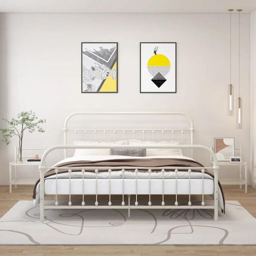 Tables De Chevet En Metal Et Verre | Ensemble De 2, Blanc Et Transparent, Compact, Gain De Place, Multifonctionnel
