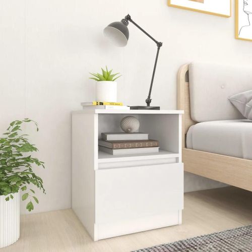Table De Chevet En Agglomere Blanc | 40x40x50 Cm, Compacte, 1 Tiroir + 1 Etagere, Gain De Place, Multifonctionnelle