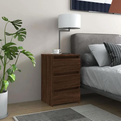 Tables De Chevet En Bois D'ingenierie Chene Marron | Lot De 2, 40x35x62,5cm, 3 Tiroirs, Compact, Gain De Place, Multifonctionnel