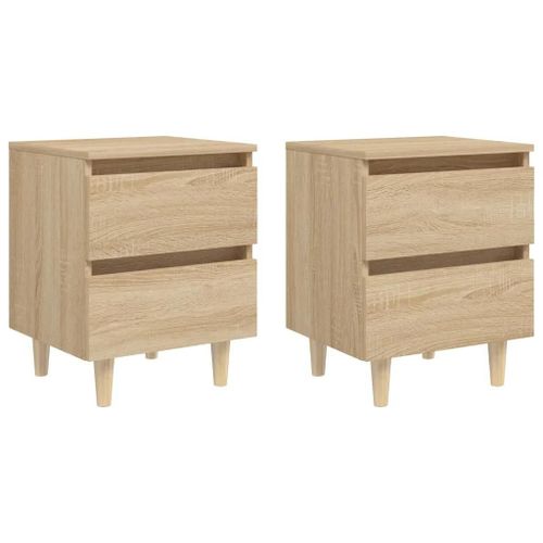 Tables De Chevet En Pin Chene Sonoma | 2 Pieces 40x35x50 Cm, Compact, 2 Tiroirs, Gain De Place, Style Scandinave