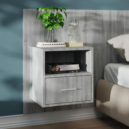 Table De Chevet Murale En Bois D'ingenierie Sonoma Gris | Compacte, Gain De Place, Multifonctionnelle, Montage Facile