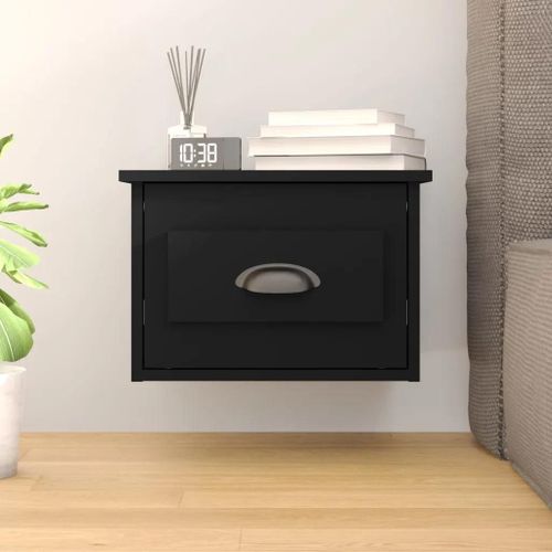 Table De Chevet Murale En Bois D'ingenierie Noir | 41,5x36x28 Cm, Compacte, Gain De Place, Design Moderne