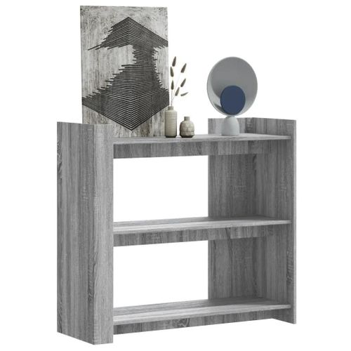 Table Console En Bois D'ingenierie Chene Sonoma | 100x35x90 Cm, Gris Moderne, Compact, Gain De Place, 2 Etages De Rangement Multifonctionnel