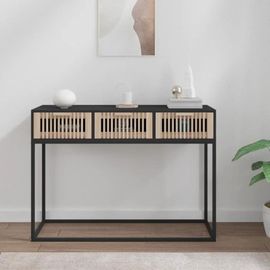 Table Console En Bois D'ingenierie Et Fer Noir | 105x30x75 Cm, 3 Tiroirs, Design Scandinave, Gain De Place, Compact