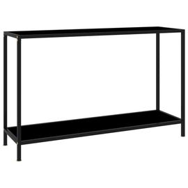 Table Console En Verre Trempe Et Acier Enduit De Poudre | Noir, 120x35x75 Cm, Compacte, Etagere De Rangement, Design Elegant