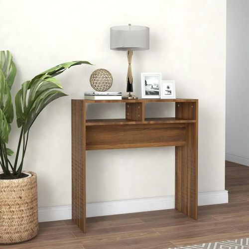 Table Console En Chene Marron | 78x30x80 Cm, Bois D'ingenierie, Compact, Gain De Place, Multifonctionnel
