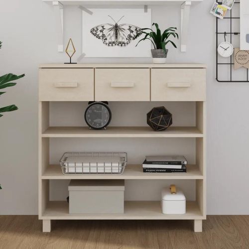 Table Console En Bois Massif De Pin Hamar | 90x35x90 Cm, 3 Etages, 3 Tiroirs, Gain De Place, Multifonctionnel