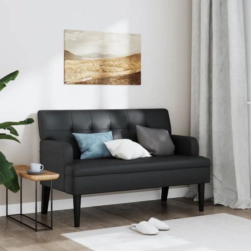 Banc Avec Dossier En Similicuir Noir | 112x65,5x75 Cm, Pieds En Bois D'hevea, Compact, Confortable, Gain De Place