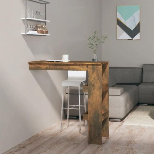 Table De Bar Murale En Chene Fume | 102x45x103,5 Cm, Bois D'ingenierie, Compact, 2 Compartiments, Gain De Place, Multifonctionnel