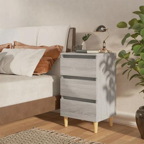 Table De Chevet En Bois Sonoma Gris | 40x35x69 Cm, 3 Tiroirs, Compacte, Gain De Place, Style Scandinave