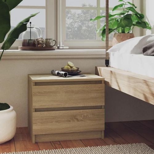 Tables De Chevet En Chene Sonoma 2 Pcs | 50x39x43,5 Cm, Compact, 2 Tiroirs, Gain De Place, Multifonctionnel