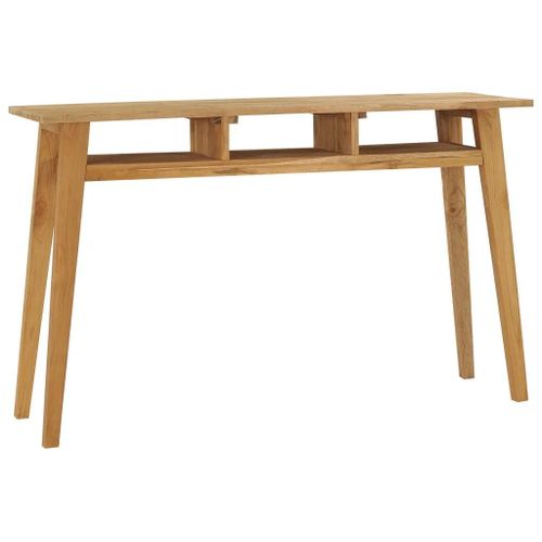 Table Console En Bois De Teck Massif | 120x35x75 Cm, Style Colonial, 3 Etages, Gain De Place, Multifonctionnelle