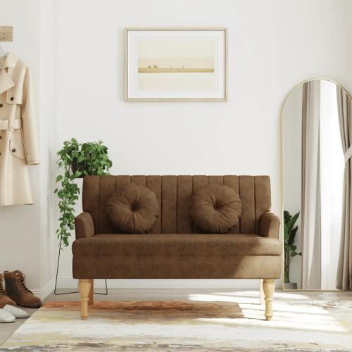 Banc Avec Coussins En Similicuir Daim | 113x64,5x75,5 Cm, Pieds En Bois D'hevea, Confortable Et Elegant, Gain De Place, Multifonctionnel