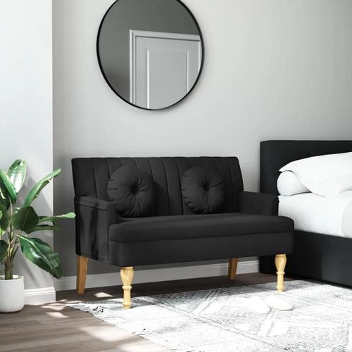 Banc Avec Coussins En Tissu Noir Et Bois D'hevea | 113x64,5x75,5 Cm, Confortable, Durable, Design Elegant, Gain De Place