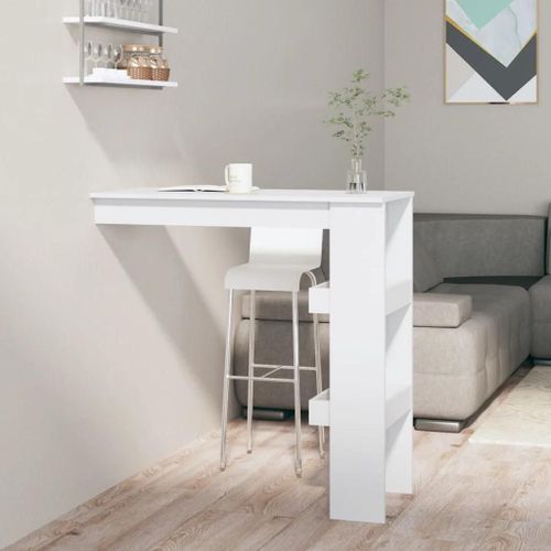 Table De Bar Murale En Bois D'ingenierie Blanc | 102x45x103,5 Cm, 2 Compartiments, Compact, Gain De Place, Multifonctionnel