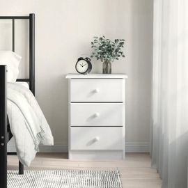 Table De Chevet En Pin Massif Alta | Blanc 41x35x55,5 Cm, 3 Tiroirs, Gain De Place, Design Elegant