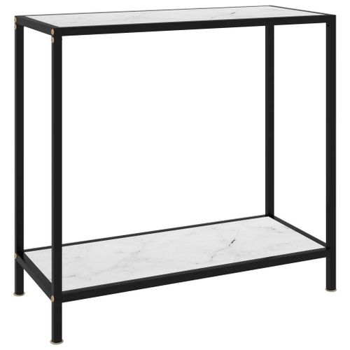 Table Console En Verre Trempe Et Acier | 80x35x75 Cm, Blanc, Compact, Gain De Place, Etagere De Rangement, Design Moderne