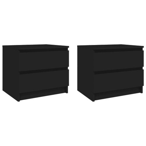 Tables De Chevet En Agglomere Noir | 2 Pieces, 50x39x43,5 Cm, Compact, Gain De Place, 2 Tiroirs De Rangement