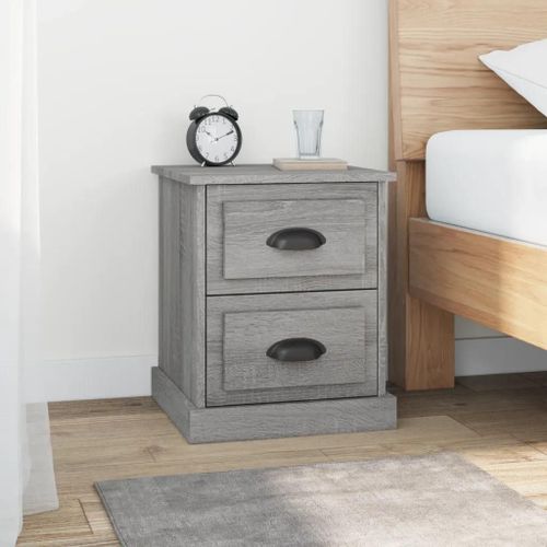 Table De Chevet En Bois D'ingenierie Chene Sonoma | 39x39x47,5 Cm Gris, 2 Tiroirs, Gain De Place, Multifonctionnel