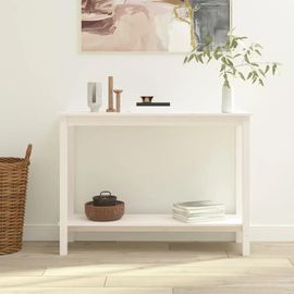 Table Console En Bois Massif De Pin | 110x40x80 Cm, Blanc, Design Moderne, Stable Et Robuste, Gain De Place