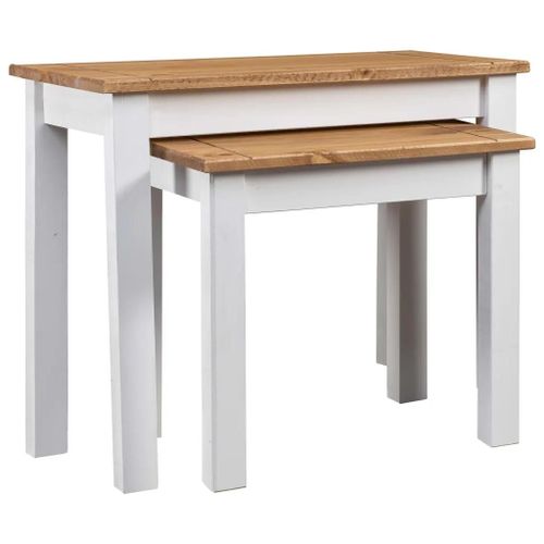 Tables Gigognes En Bois De Pin Massif | 2 Pieces Blanc Panama, Compact, Gain De Place, Multifonctionnel