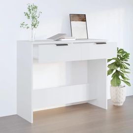 Table Console En Bois D'ingenierie Blanc | 90x36x75 Cm, 2 Tiroirs, Polyvalente, Gain De Place, Surface Spacieuse
