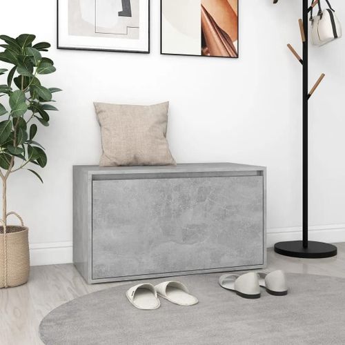 Banc D'entree En Bois D'ingenierie Gris Beton | 80x40x45 Cm, Compact, Tiroir Coulissant, Gain De Place, Multifonctionnel
