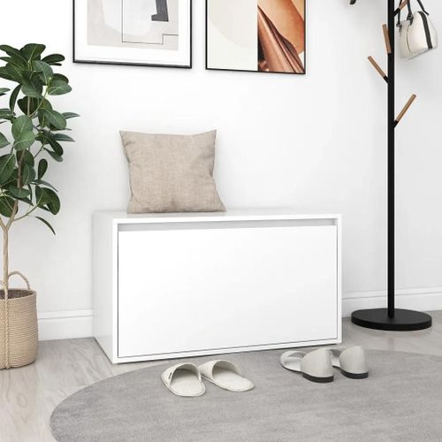 Banc D'entree En Bois D'ingenierie Blanc | 80x40x45 Cm, Compact, Gain De Place, Tiroir Coulissant, Multifonctionnel