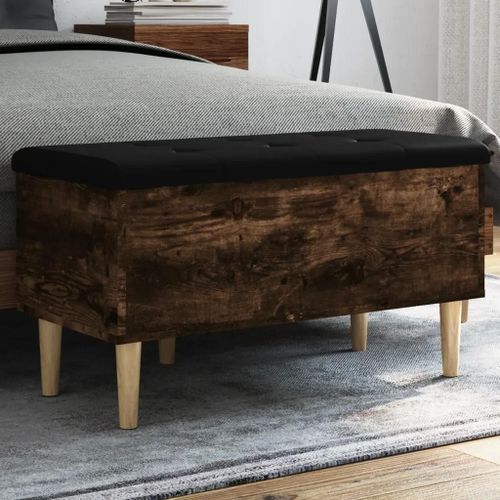 Banc De Rangement En Bois D'ingenierie Chene Fume | 82x42x46 Cm, Compact, Gain De Place, Multifonctionnel Pour Salon Ou Entree