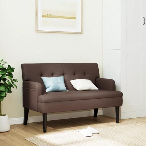 Banc Avec Dossier En Similicuir Marron | 112x65,5x75 Cm, Pieds En Bois D'hevea, Compact, Confortable, Gain De Place