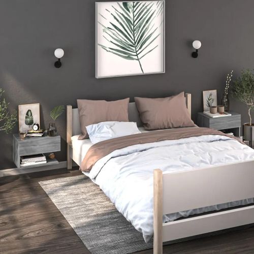 Tables De Chevet Murales En Bois D'ingenierie Sonoma Gris | 2 Pieces, Compact, Gain De Place, Multifonctionnel, Fixation Murale
