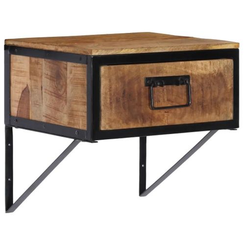 Table De Chevet En Bois De Manguier Massif 40x35x40 Cm | Design Elegant, Compact, Gain De Place, Multifonctionnel Pour Chambre Ou Salon