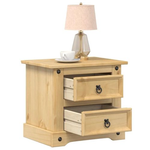Table De Chevet En Bois De Pin Massif | 53x39x50 Cm, 2 Tiroirs, Design Elegant, Gain De Place, Poignees Metalliques