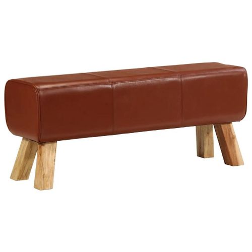 Banc De Bok En Cuir Veritable Et Bois De Manguier | 110 Cm, Rembourrage Epais, Style Vintage, Compact, Gain De Place