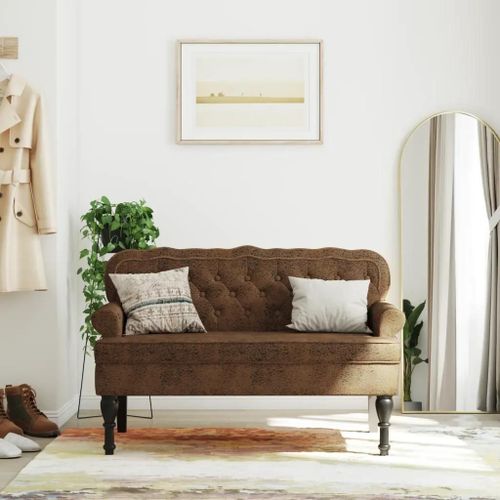 Banc Avec Dossier En Similicuir Daim | 119,5x64,5x75 Cm, Pieds En Bois D'hevea, Confortable Et Elegant, Gain De Place