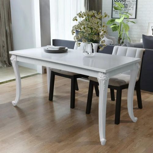 Table A Manger En Mdf Blanc Brillant | 116x66x76 Cm, Design Elegant, 4 Pieds Robustes, Facile A Nettoyer, Gain De Place