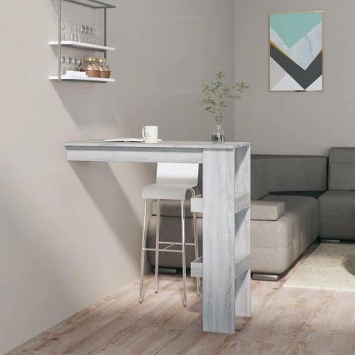 Table Bar Murale En Bois D'ingenierie Chene Sonoma | 102x45x103,5 Cm, Gris, 2 Compartiments, Gain De Place, Compact, Fixation Murale Incluse