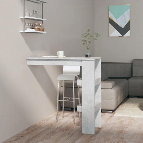 Table De Bar Murale En Bois D'ingenierie Gris Beton | 102x45x103,5 Cm, Compacte, 2 Compartiments, Gain De Place