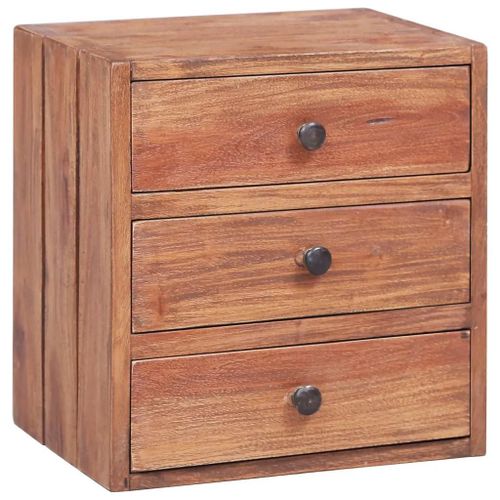 Table De Chevet En Acajou Massif | 3 Tiroirs, 35x25x35 Cm, Style Rustique, Gain De Place