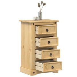 Table De Chevet En Bois De Pin Massif | 53x39x84 Cm, 4 Tiroirs, Design Elegant, Gain De Place, Compacte