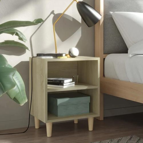 Table De Chevet En Chene Sonoma | 40x30x50 Cm, 2 Etages, Gain De Place, Style Scandinave, Compacte
