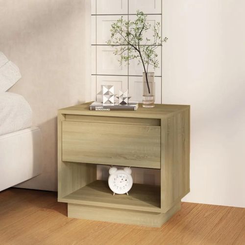 Table De Chevet En Chene Sonoma | 45x34x44 Cm, Bois D'ingenierie, Compact, Gain De Place, 2 Espaces De Rangement