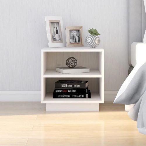 Table De Chevet En Bois De Pin Massif | 40x34x40 Cm, Blanc, Compact, Gain De Place, Multifonctionnel