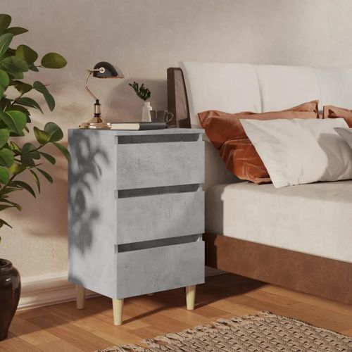 Tables De Chevet En Bois Gris Beton | 2 Pieces, 40x35x69cm, 3 Tiroirs, Style Scandinave, Compact, Gain De Place