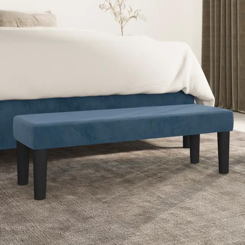 Banc En Bois Et Velours Bleu Fonce | 70x30x30 Cm, Rembourre Moelleux, Gain De Place, Style Contemporain, Support 100 Kg