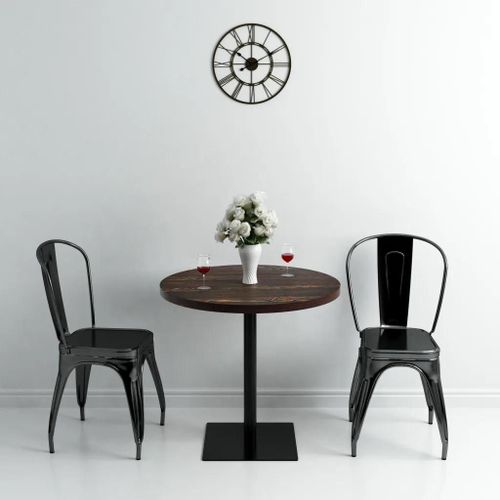 Table De Bistro En Mdf Et Acier | Rond 80 X 75 Cm, Frene Fonce, Compact, Gain De Place, Multifonctionnel