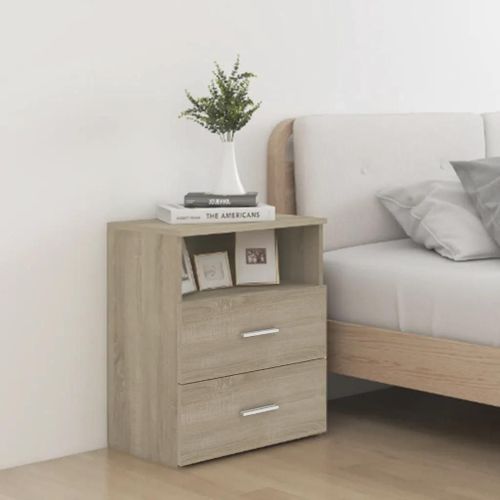 Tables De Chevet En Chene Sonoma 2 Pcs | 50x32x60 Cm, 2 Tiroirs + Etagere, Compact, Gain De Place, Style Moderne