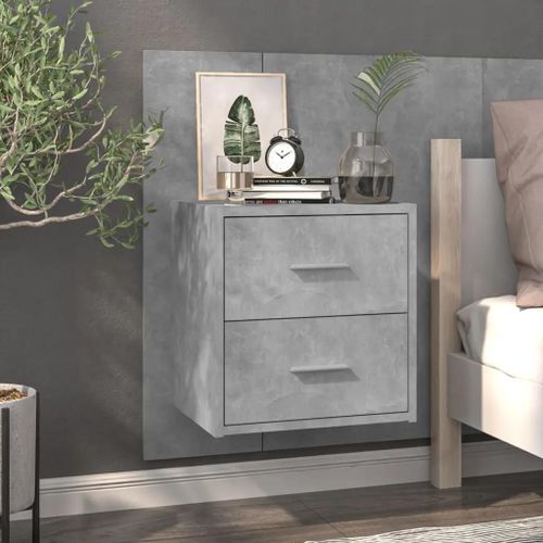 Table De Chevet Murale En Bois D'ingenierie Gris Beton | Compacte, Montage Mural, Gain De Place, 1 Tiroir Spacieux, Multifonctionnelle